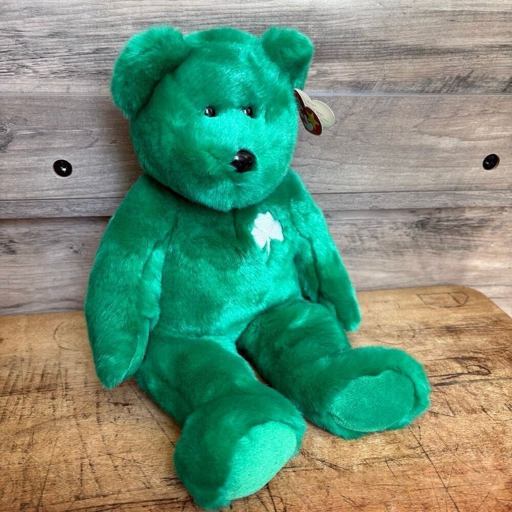 Vintage Ty Beanie Buddies 13" Erin Teddy Bear Shamrock St. Patrick's Day Irish